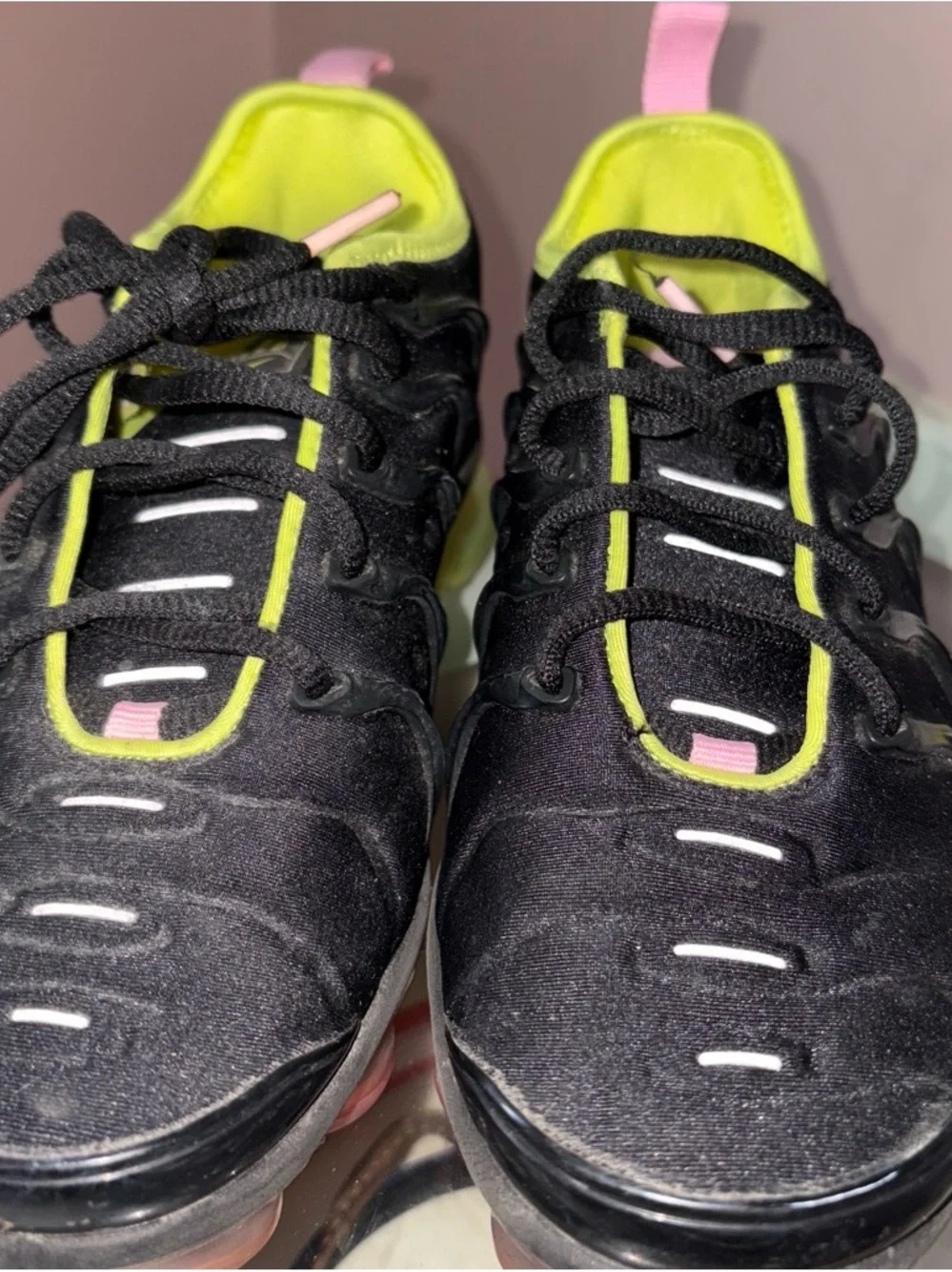 Nike Women’s Black Sneakers with Neon Yellow & Pink Trim